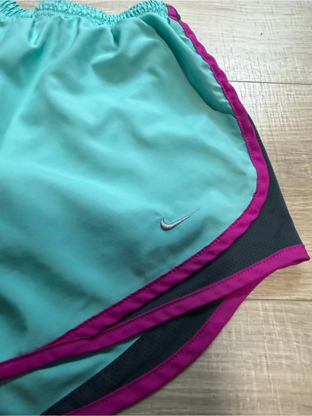 Nike Women's Teal Athletic Shorts with Purple Trim